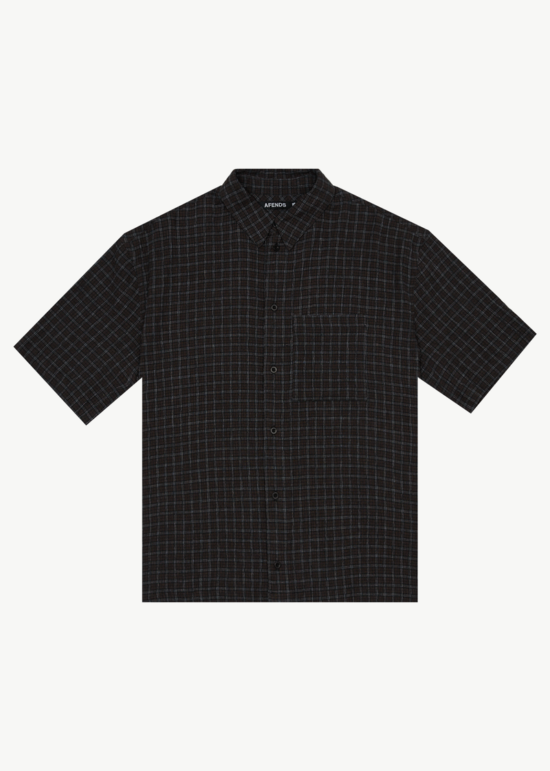 AFENDS Mens Dusk - Seersucker Check Shirt - Black Check
