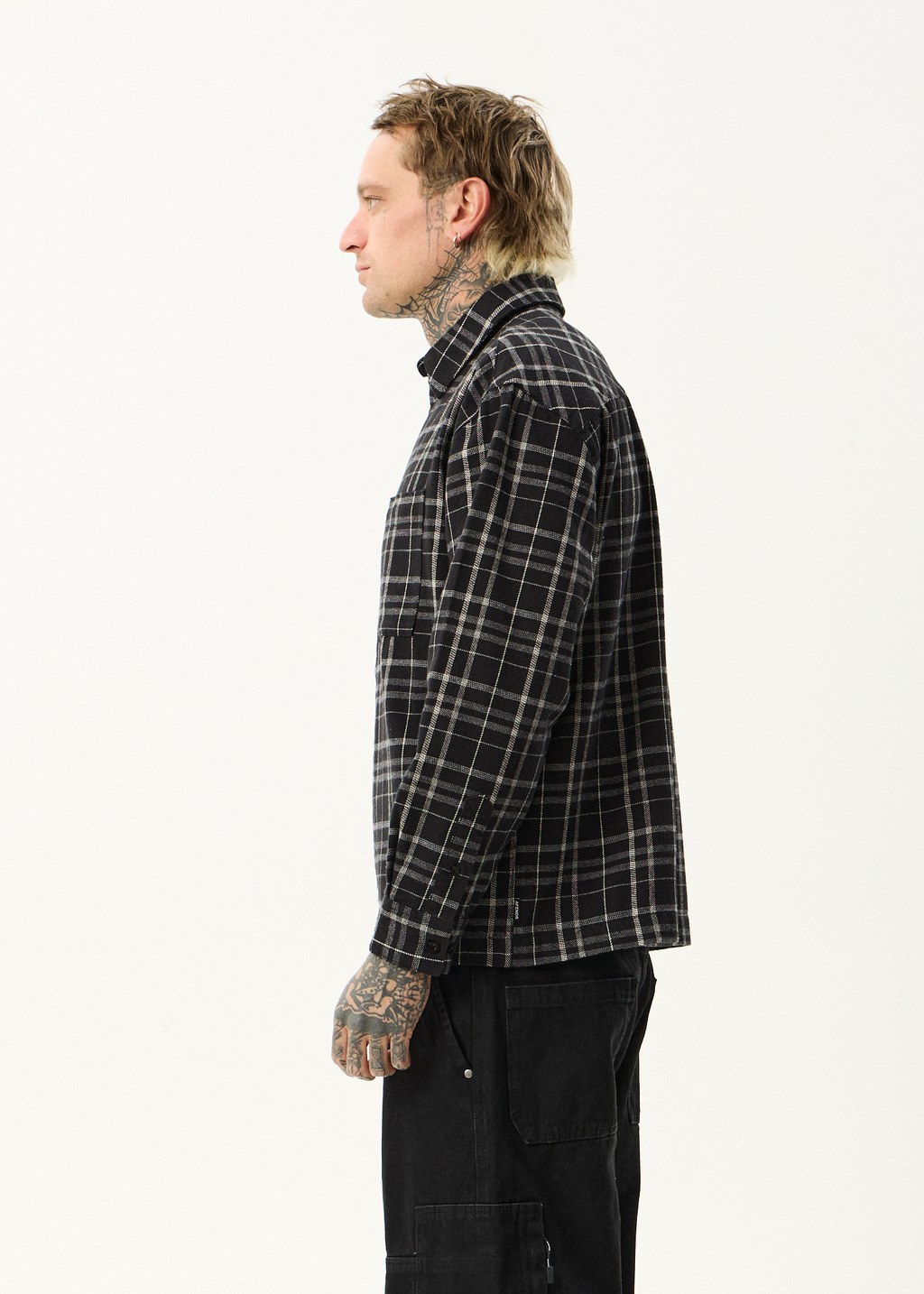 AFENDS Mens Nights - Flannel Long Sleeve Shirt - Black Check