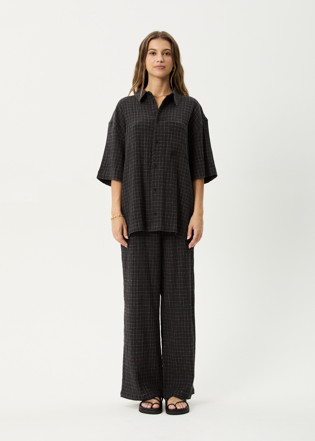 AFENDS Mens Dusk - Seersucker Check Shirt - Black Check