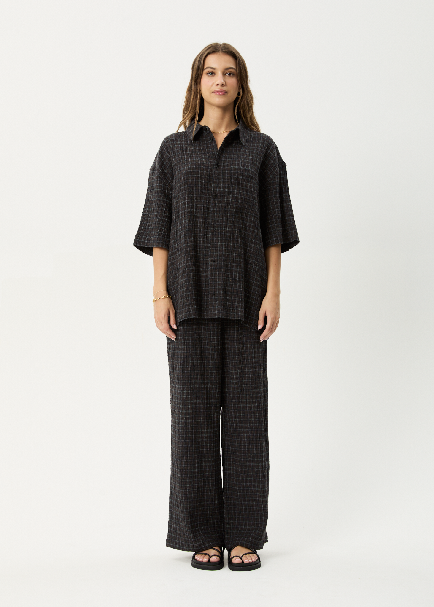 AFENDS Mens Dusk - Seersucker Check Shirt - Black Check