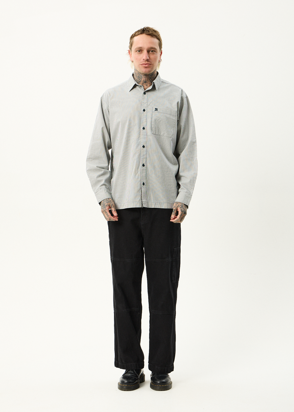 AFENDS Mens Bats - Oversized Striped Long Sleeve Shirt - Fuel
