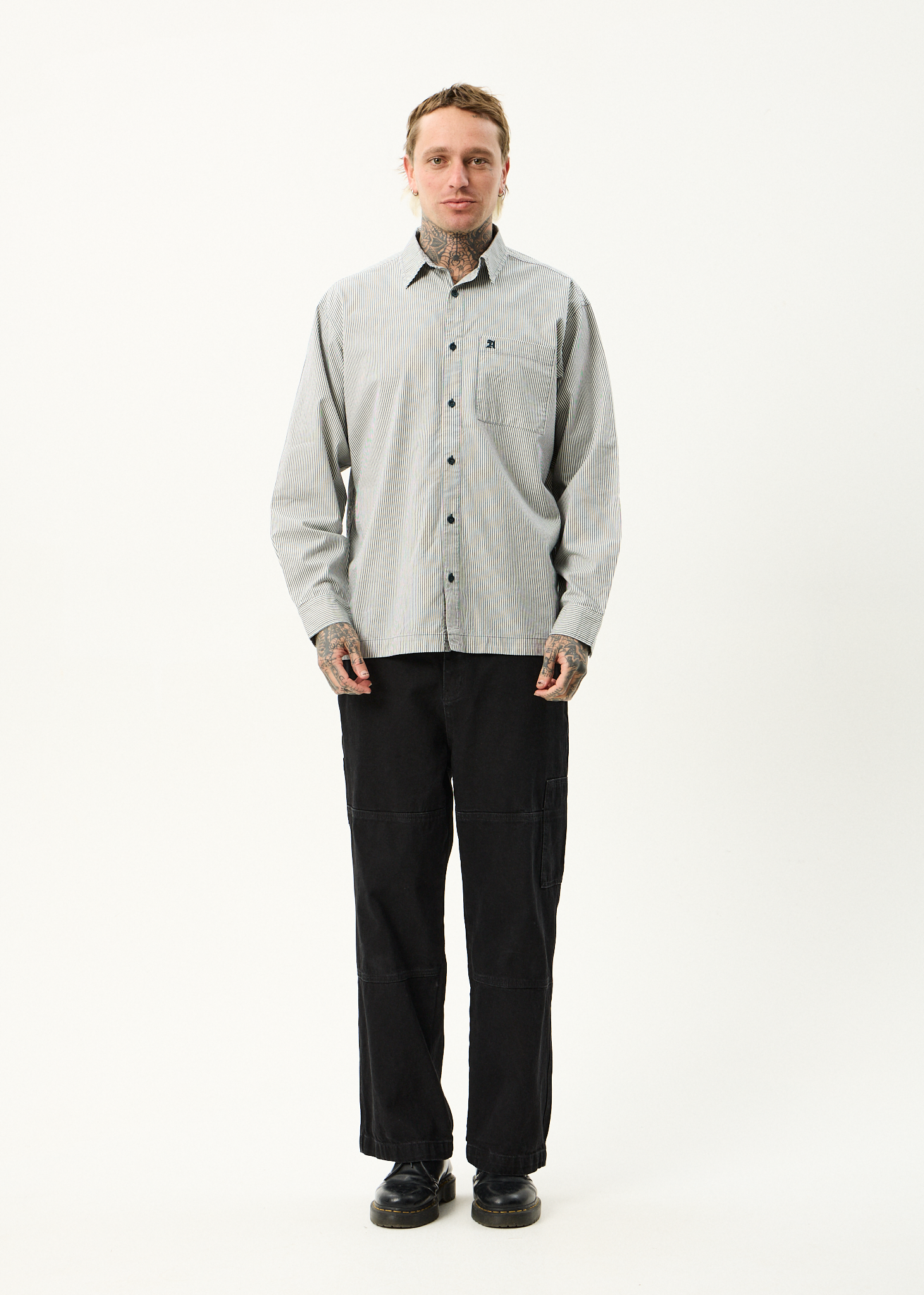 AFENDS Mens Bats - Oversized Striped Long Sleeve Shirt - Fuel