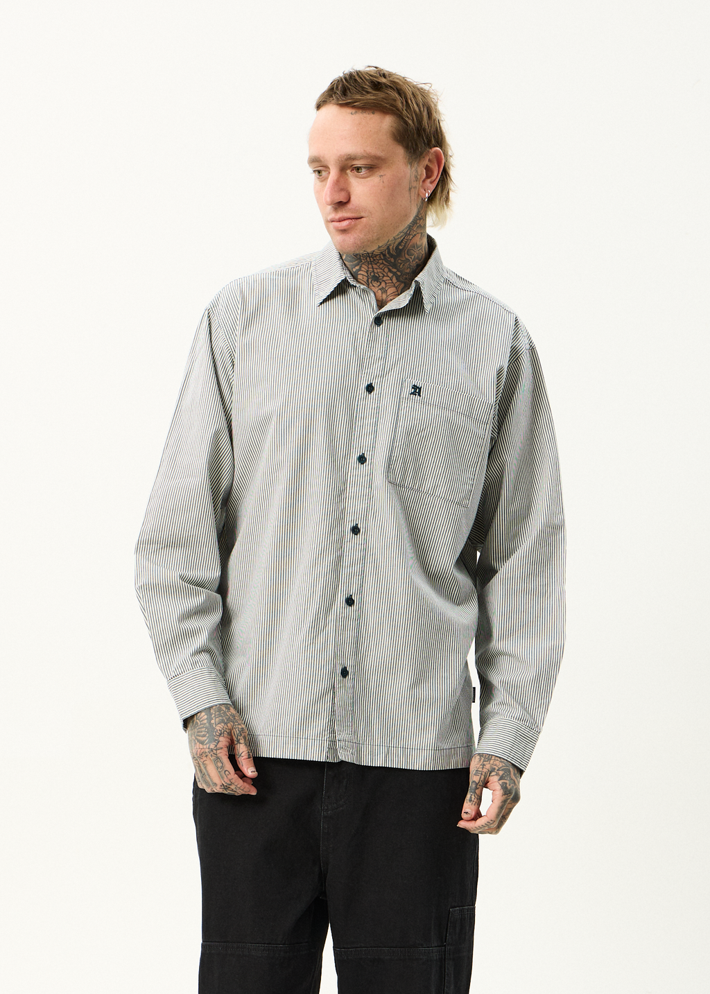 AFENDS Mens Bats - Oversized Striped Long Sleeve Shirt - Fuel