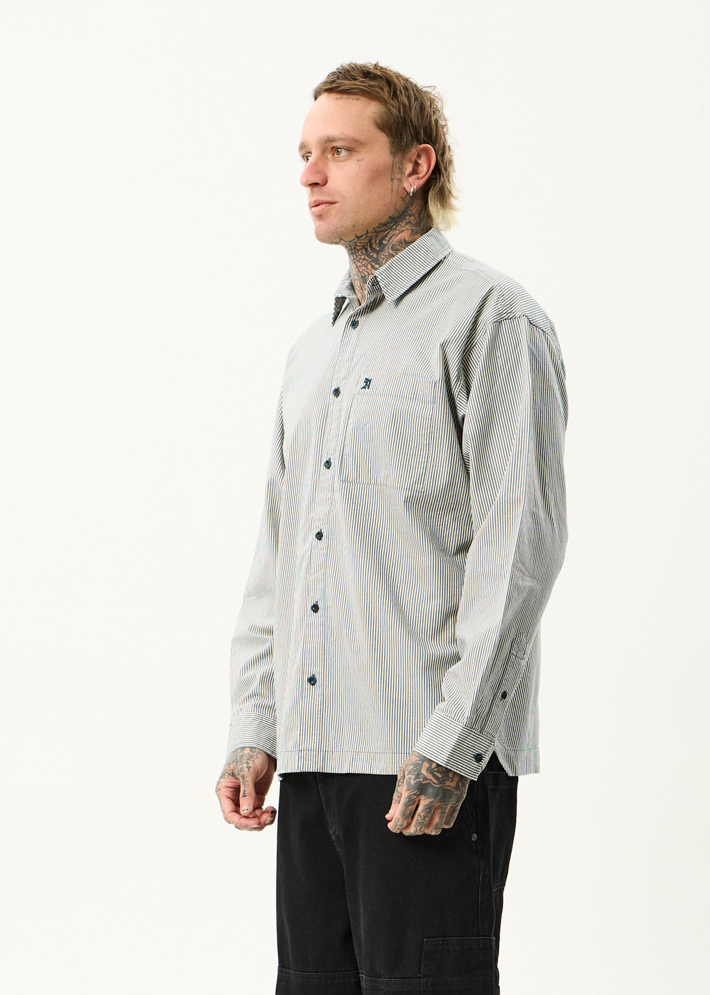 AFENDS Mens Bats - Oversized Striped Long Sleeve Shirt - Fuel