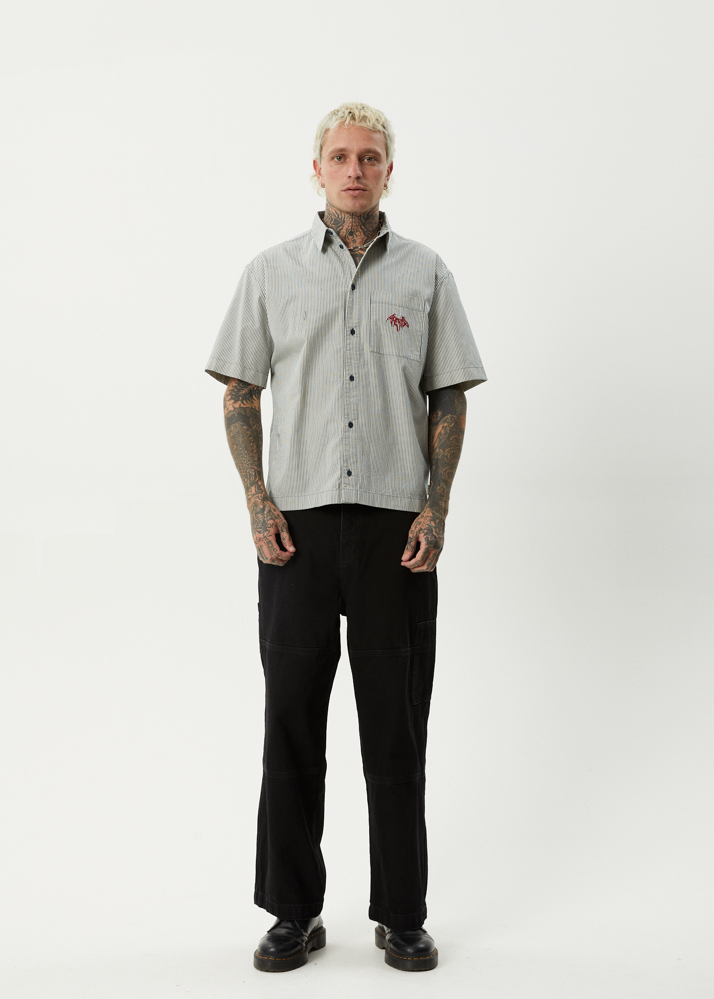 AFENDS Mens Bats - Striped Short Sleeve Shirt - Fuel