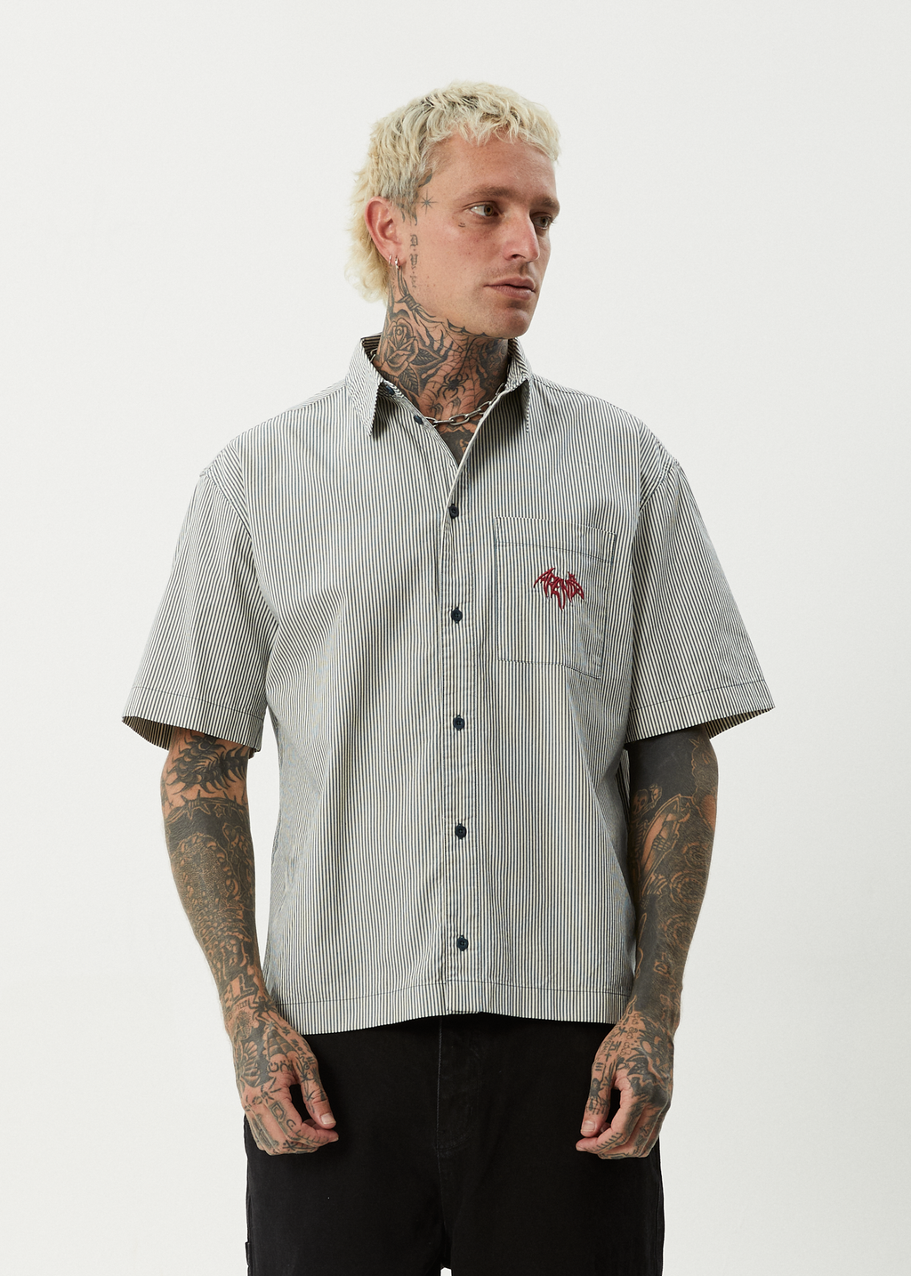 AFENDS Mens Bats - Striped Short Sleeve Shirt - Fuel