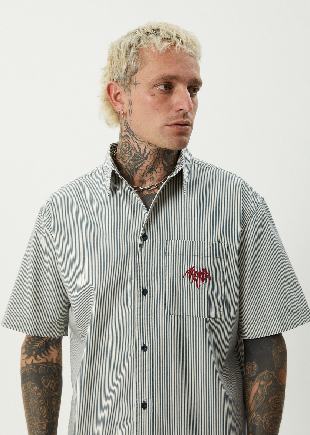 AFENDS Mens Bats - Striped Short Sleeve Shirt - Fuel