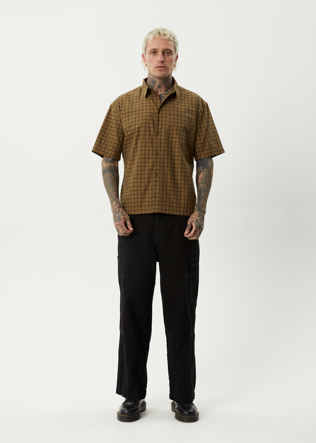 AFENDS Mens Challenger - Check Short Sleeve Shirt - Elmwood
