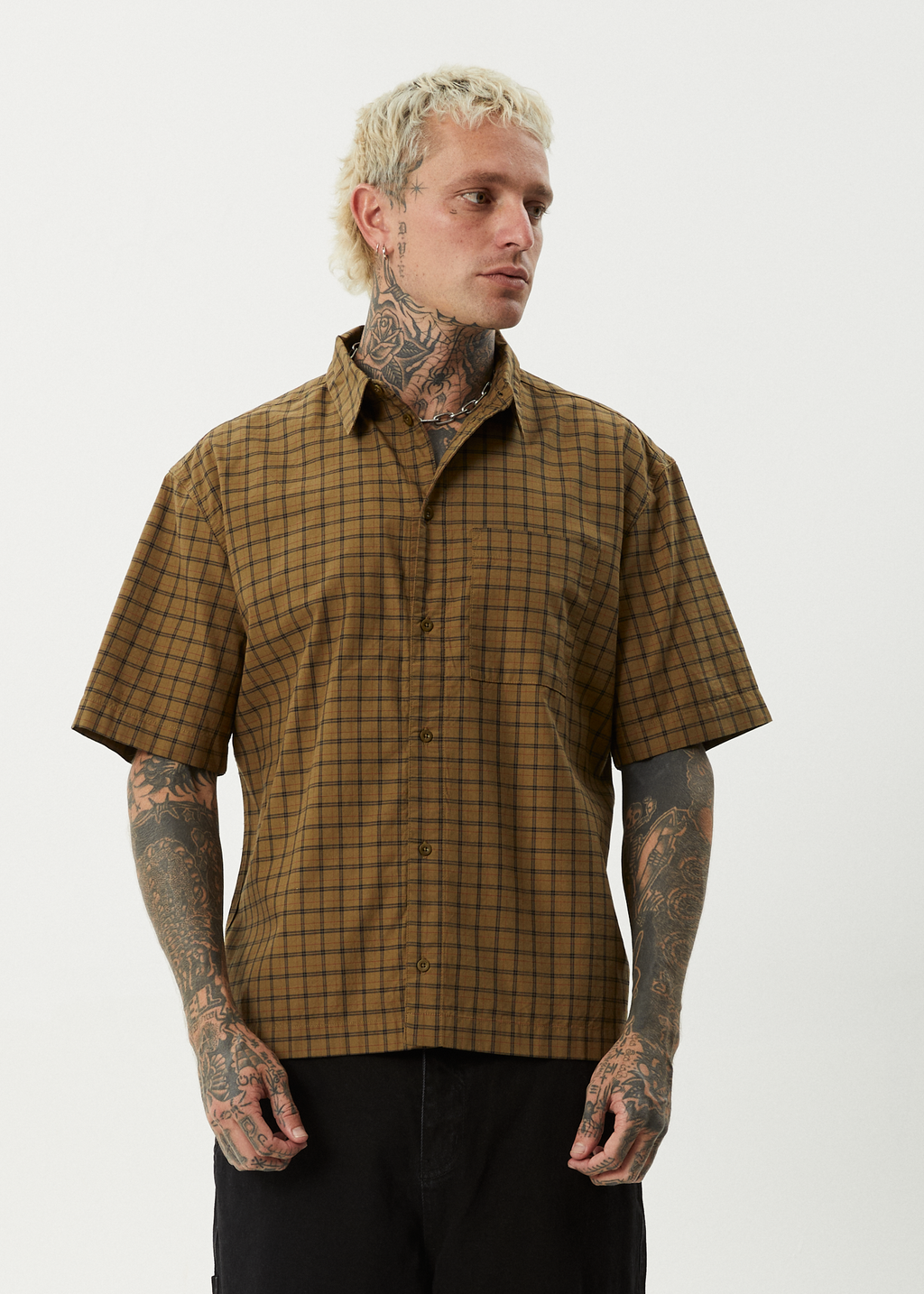 AFENDS Mens Challenger - Check Short Sleeve Shirt - Elmwood