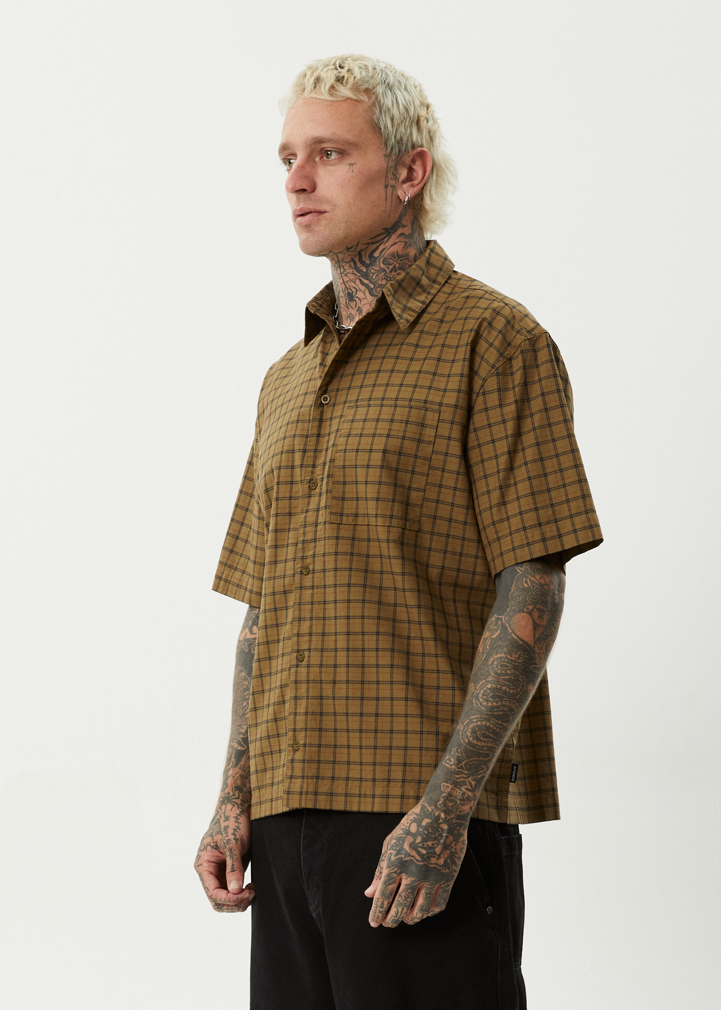 AFENDS Mens Challenger - Check Short Sleeve Shirt - Elmwood