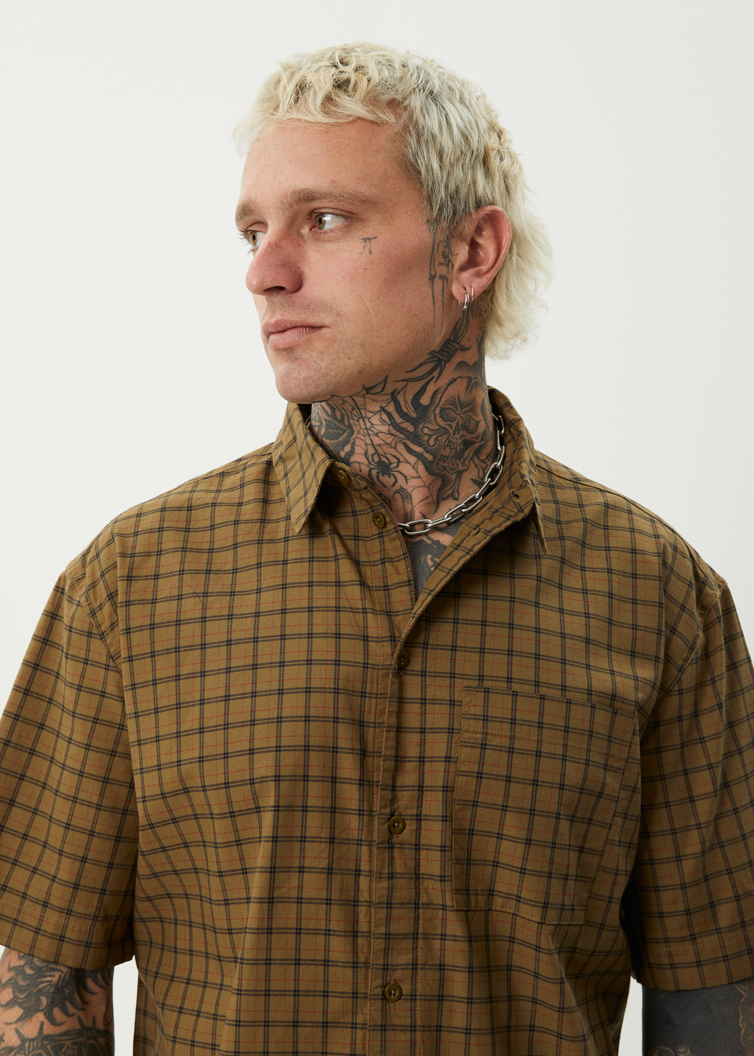 AFENDS Mens Challenger - Check Short Sleeve Shirt - Elmwood