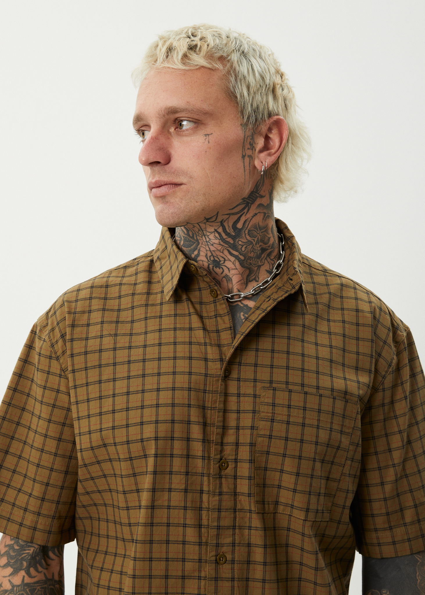 AFENDS Mens Challenger - Check Short Sleeve Shirt - Elmwood