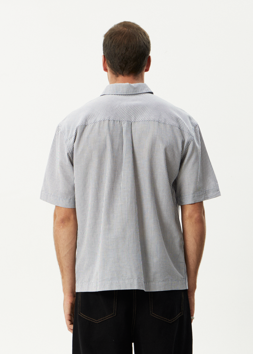 AFENDS Mens Intergalactic - Short Sleeve Shirt - Navy Stripe