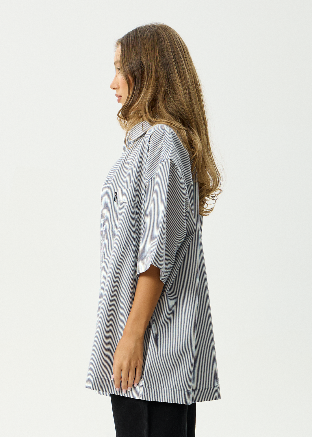 AFENDS Mens Intergalactic - Short Sleeve Shirt - Navy Stripe