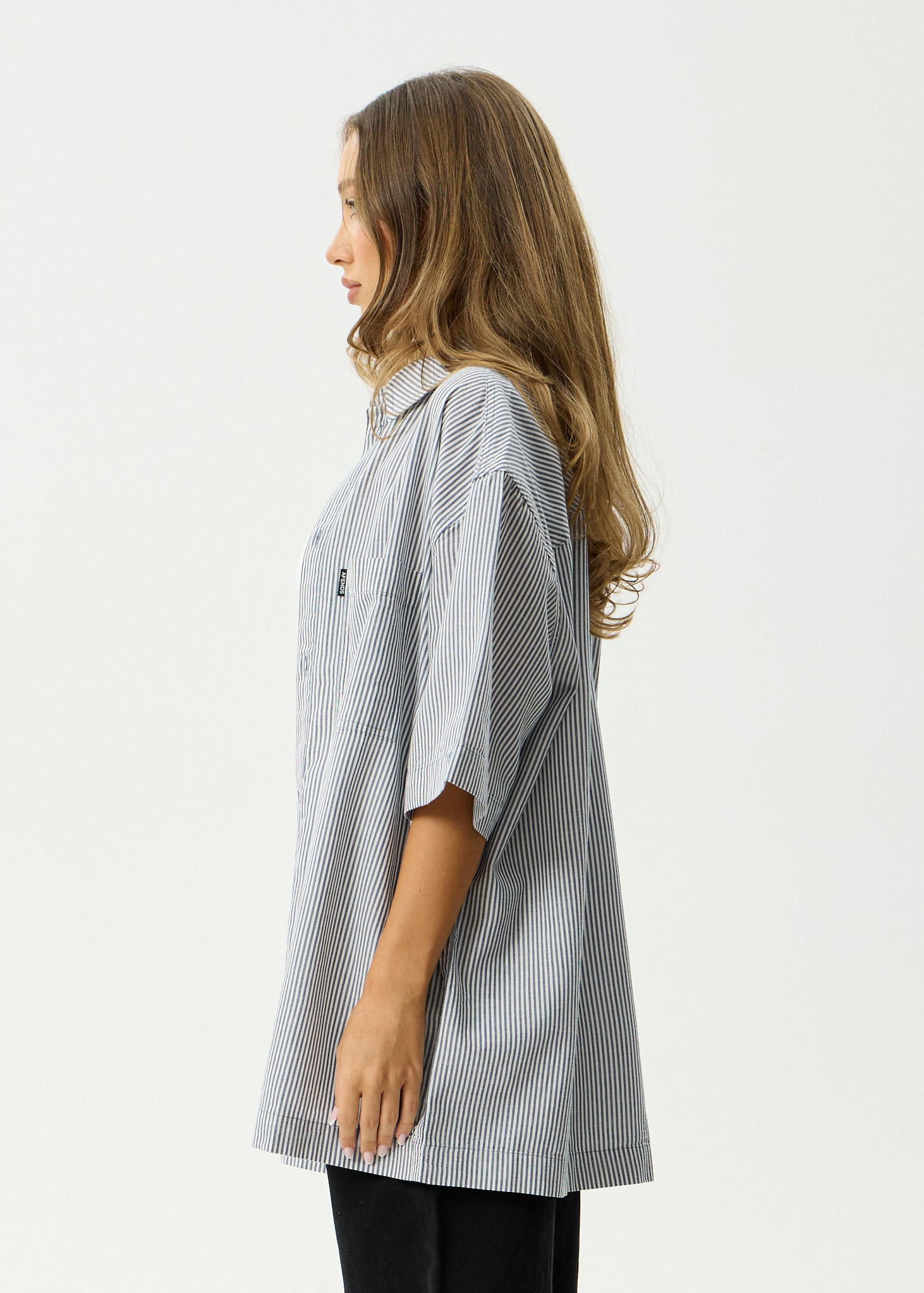 AFENDS Mens Intergalactic - Short Sleeve Shirt - Navy Stripe