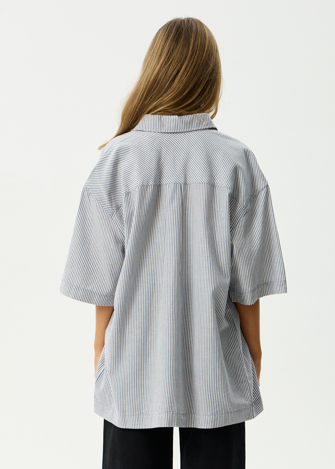 AFENDS Mens Intergalactic - Short Sleeve Shirt - Navy Stripe