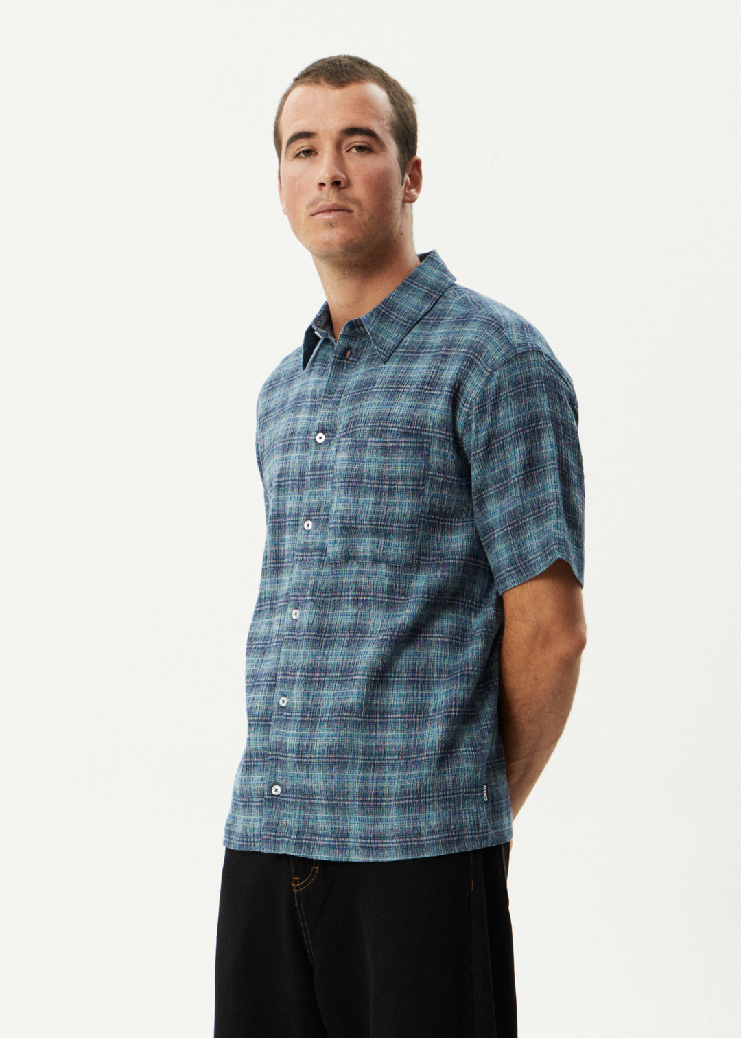 AFENDS Mens Position - Short Sleeve Shirt - Navy Check