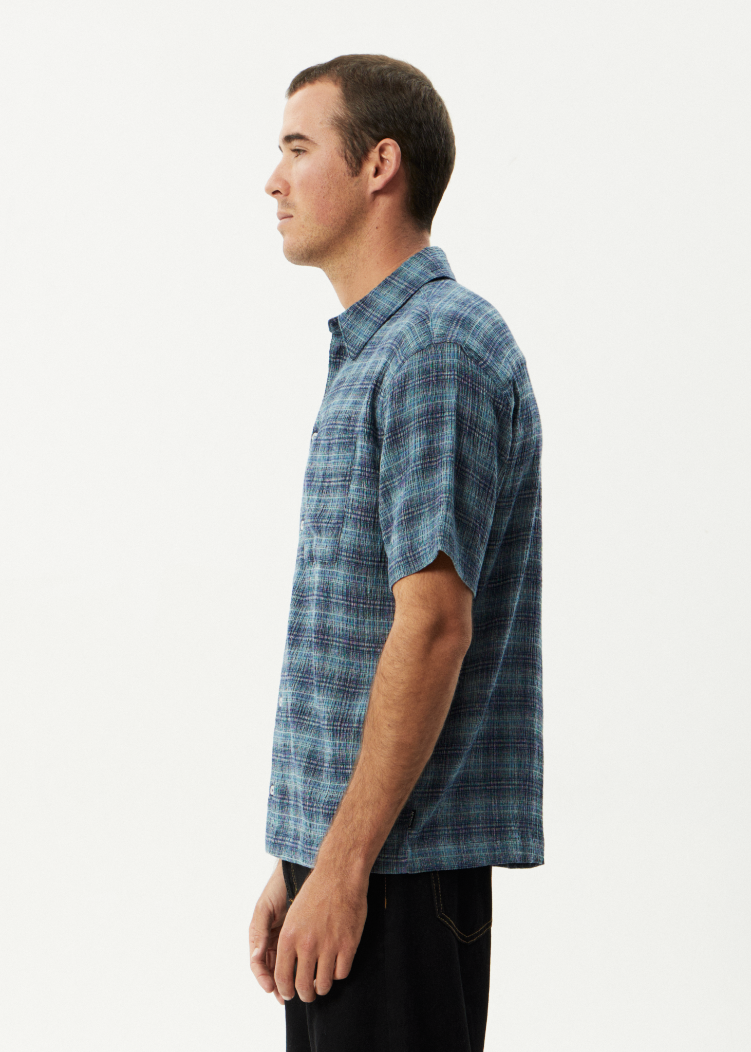 AFENDS Mens Position - Short Sleeve Shirt - Navy Check