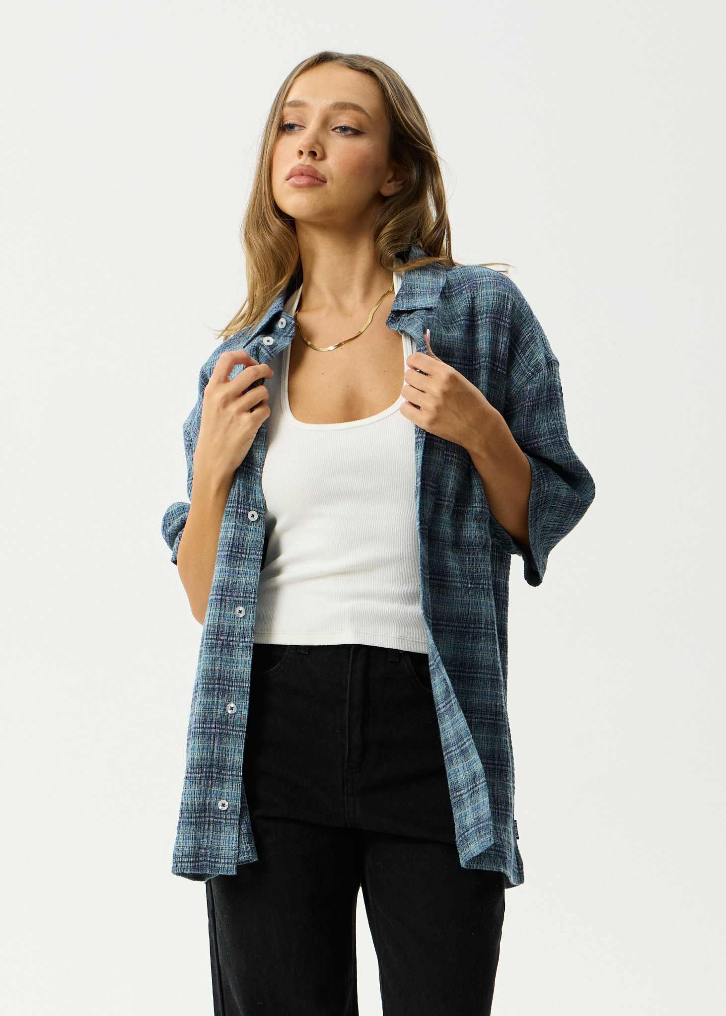 AFENDS Mens Position - Short Sleeve Shirt - Navy Check