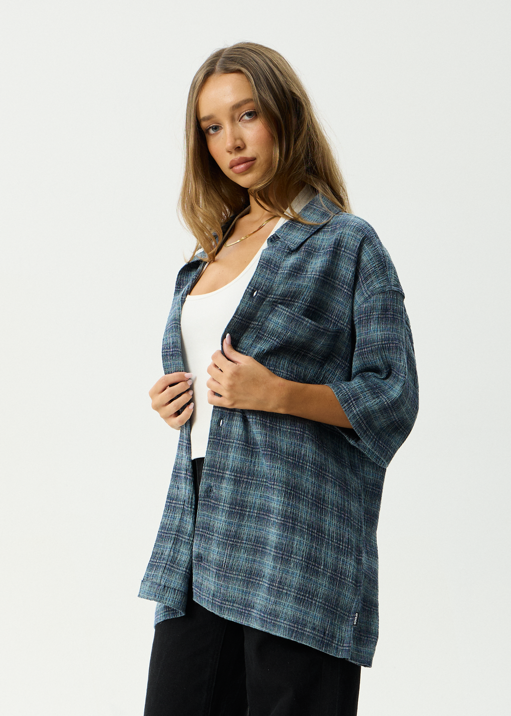 AFENDS Mens Position - Short Sleeve Shirt - Navy Check