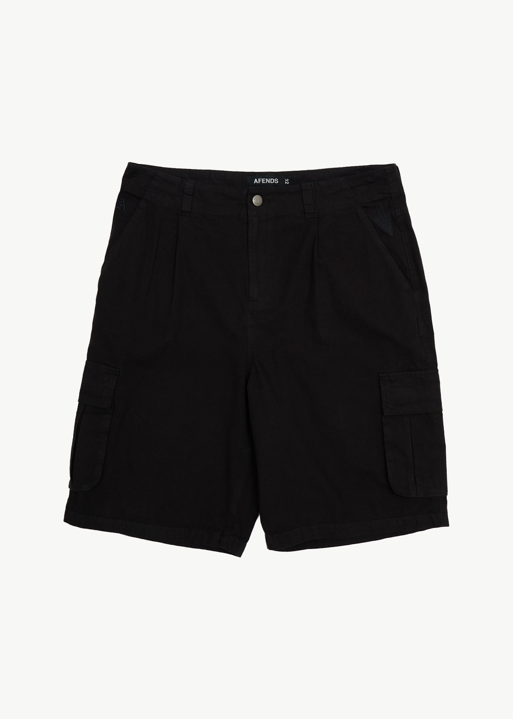 AFENDS Mens Summit - Pleated Cargo Short 22" - Washed Black