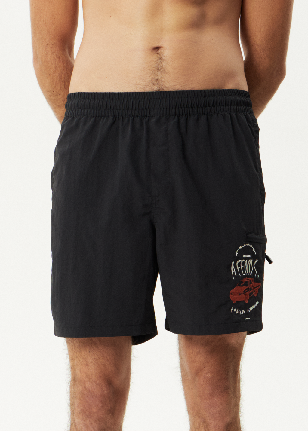 AFENDS Mens Trayback - Baywatch Swim Short 18" - Black
