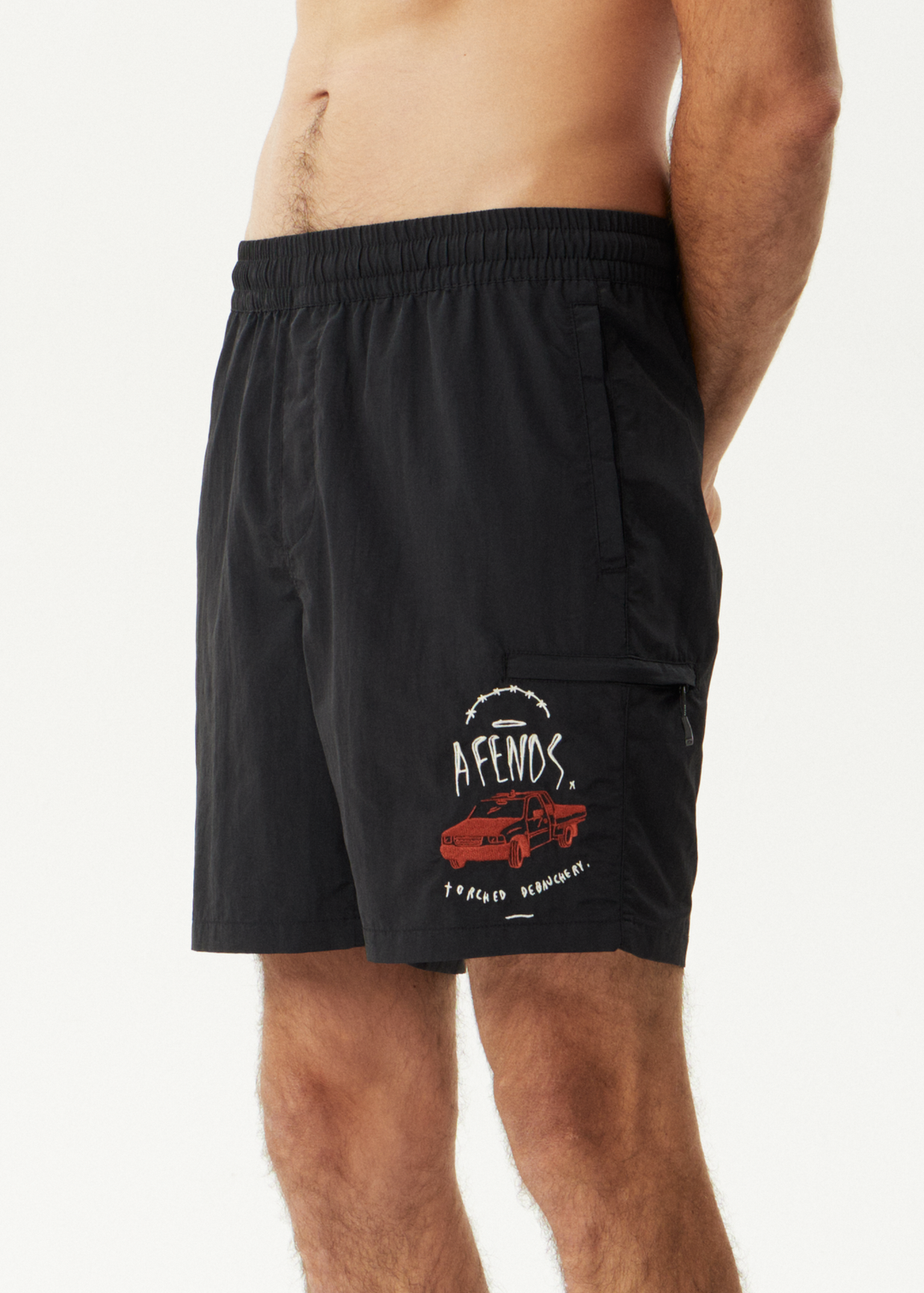 AFENDS Mens Trayback - Baywatch Swim Short 18" - Black