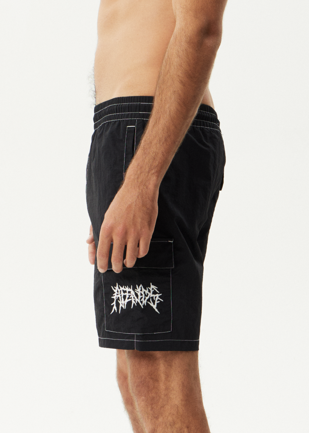 AFENDS Mens Heavy Petal - Cargo Baywatch Swim Short 18" - Black