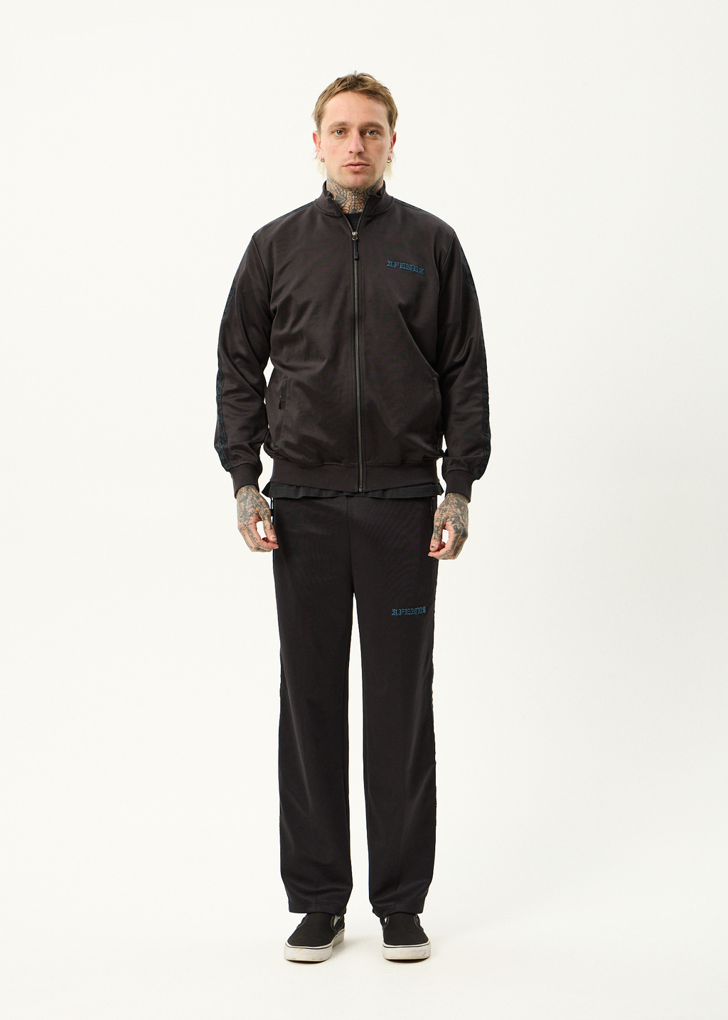 AFENDS Mens Spinal - Track Zip Up Jacket - Black