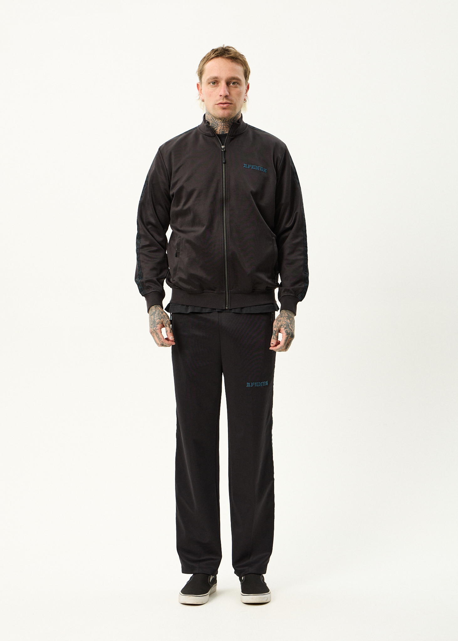 AFENDS Mens Spinal - Track Zip Up Jacket - Black
