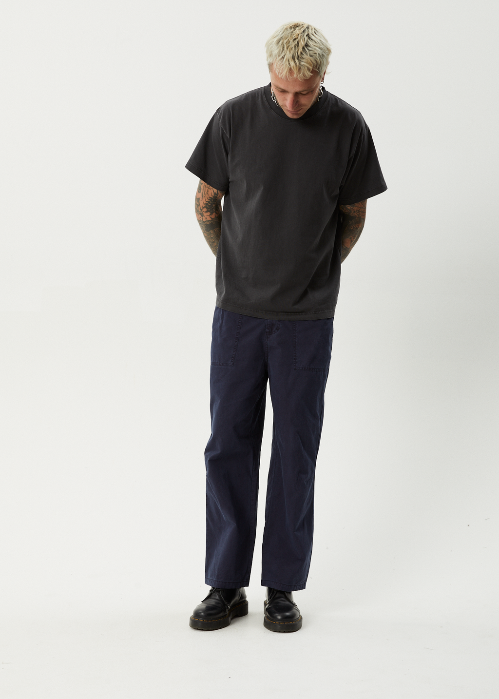AFENDS Mens Overdie Glider - Overdyed Pleated Pant - Deep Sea
