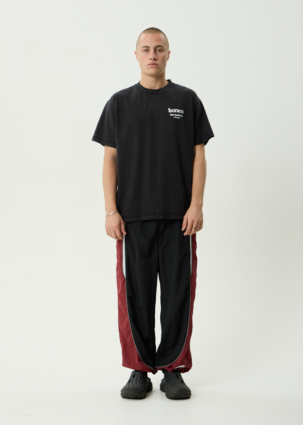 AFENDS Mens Sporting - Recycled Panelled Track Pant - Burgundy