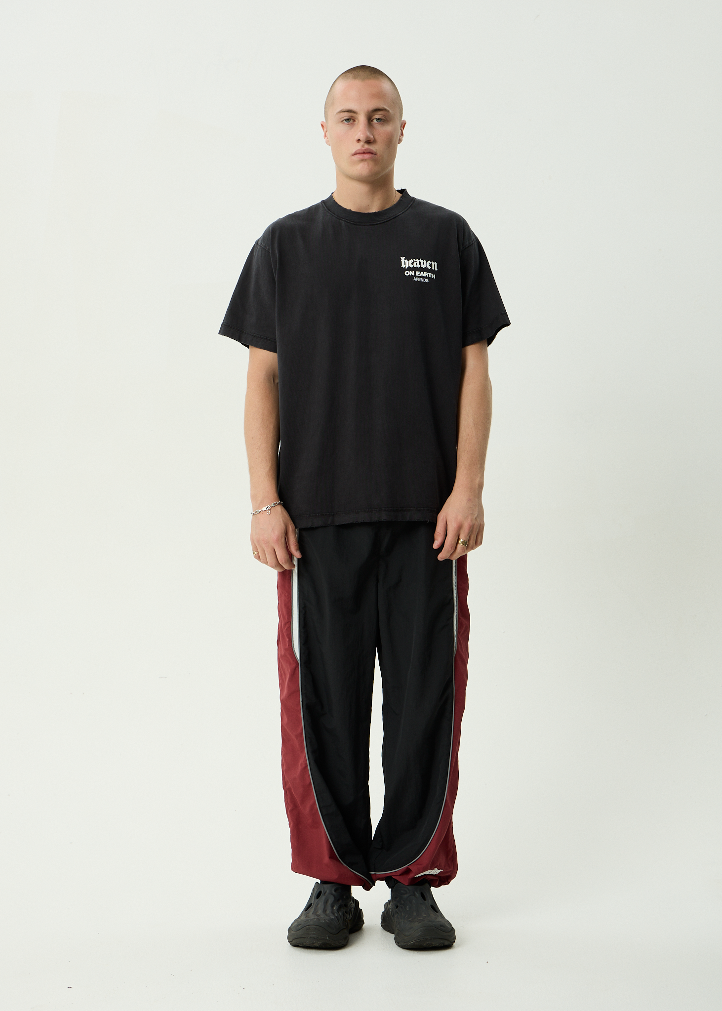 AFENDS Mens Sporting - Recycled Panelled Track Pant - Burgundy