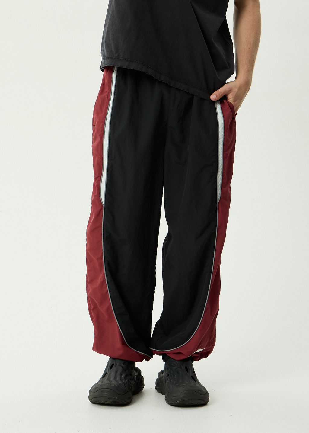 AFENDS Mens Sporting - Recycled Panelled Track Pant - Burgundy
