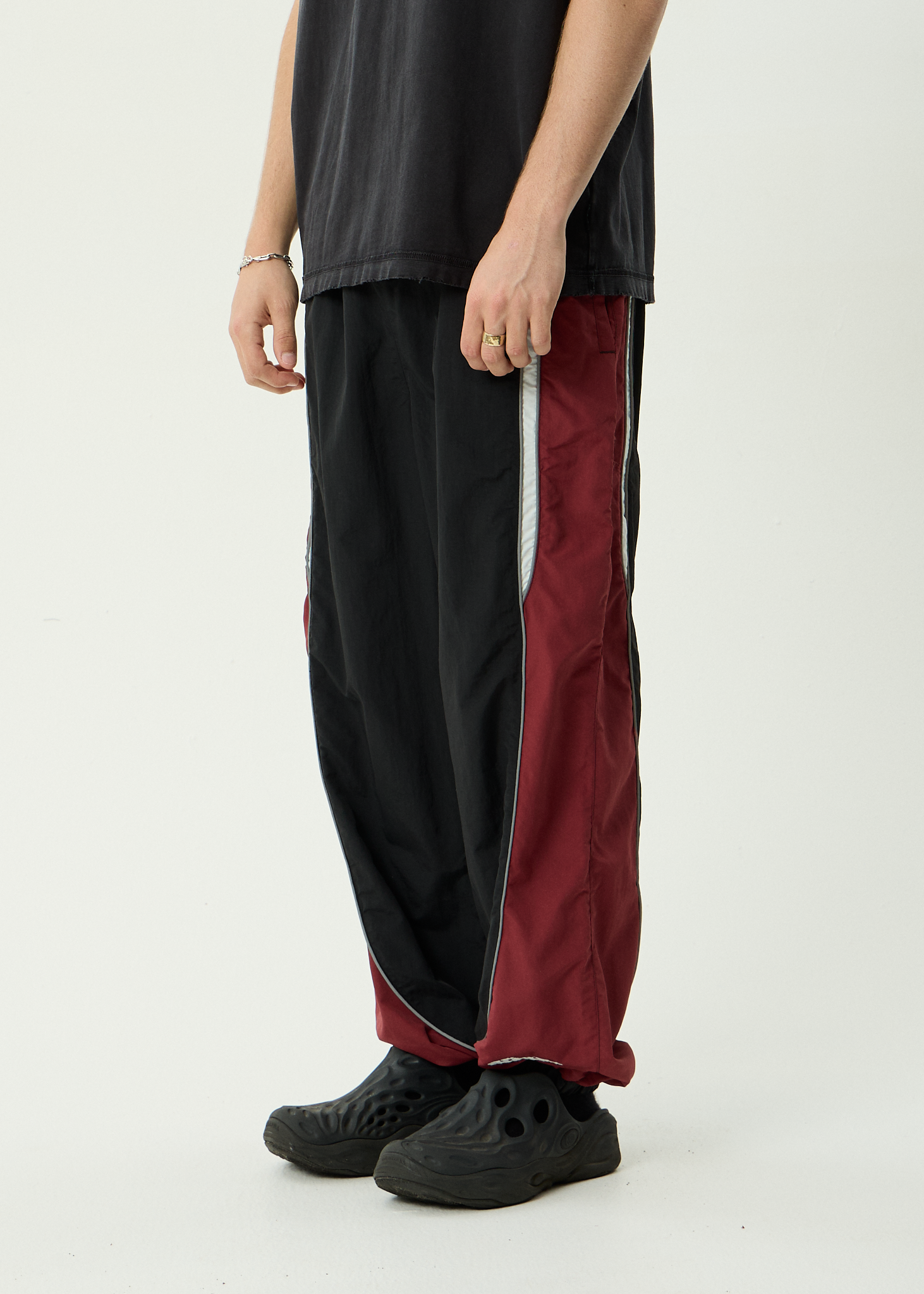 AFENDS Mens Sporting - Recycled Panelled Track Pant - Burgundy