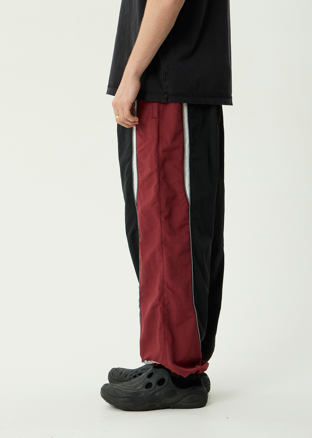 AFENDS Mens Sporting - Recycled Panelled Track Pant - Burgundy