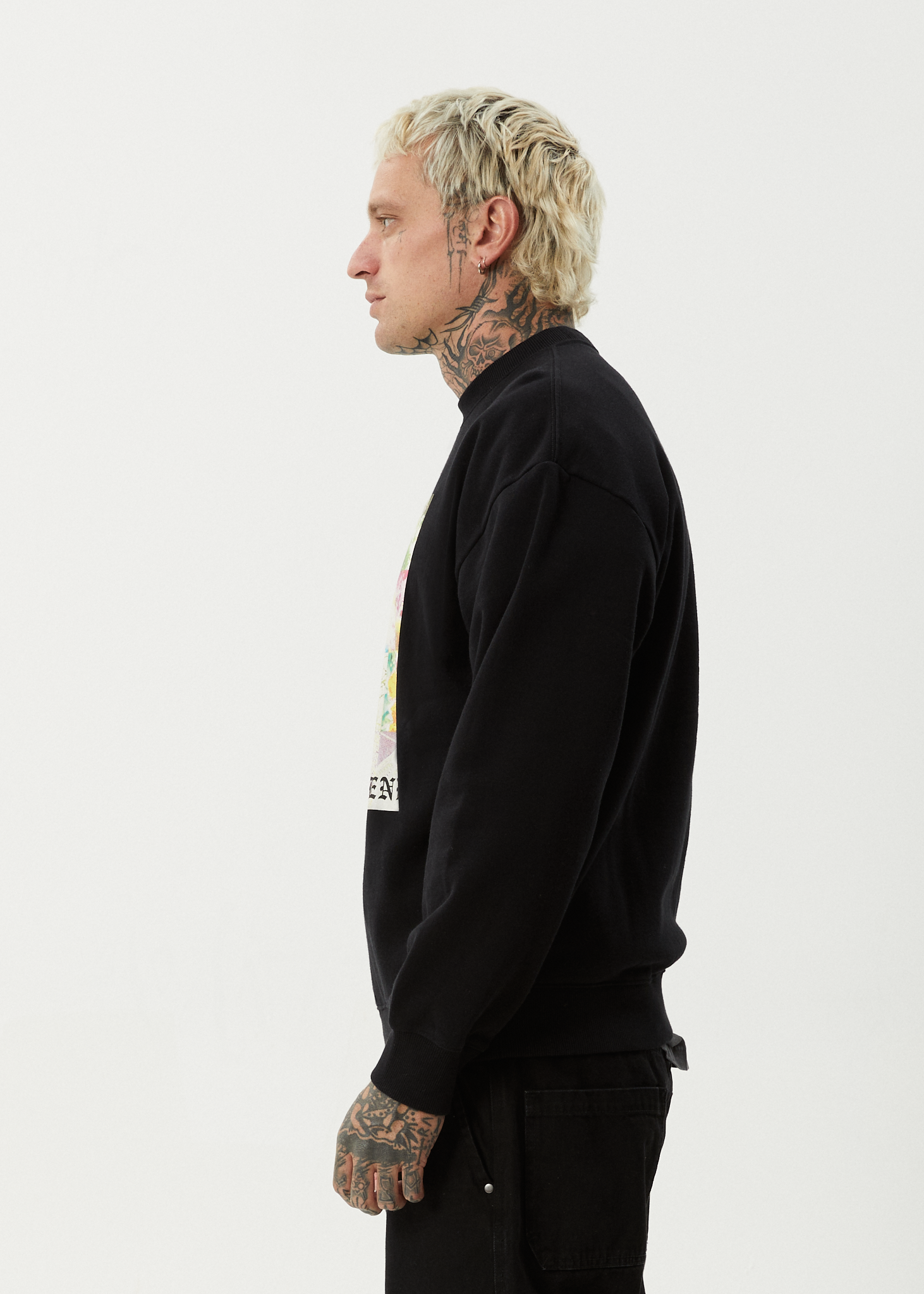 AFENDS Mens Sadworld - Crew Neck Jumper - Black