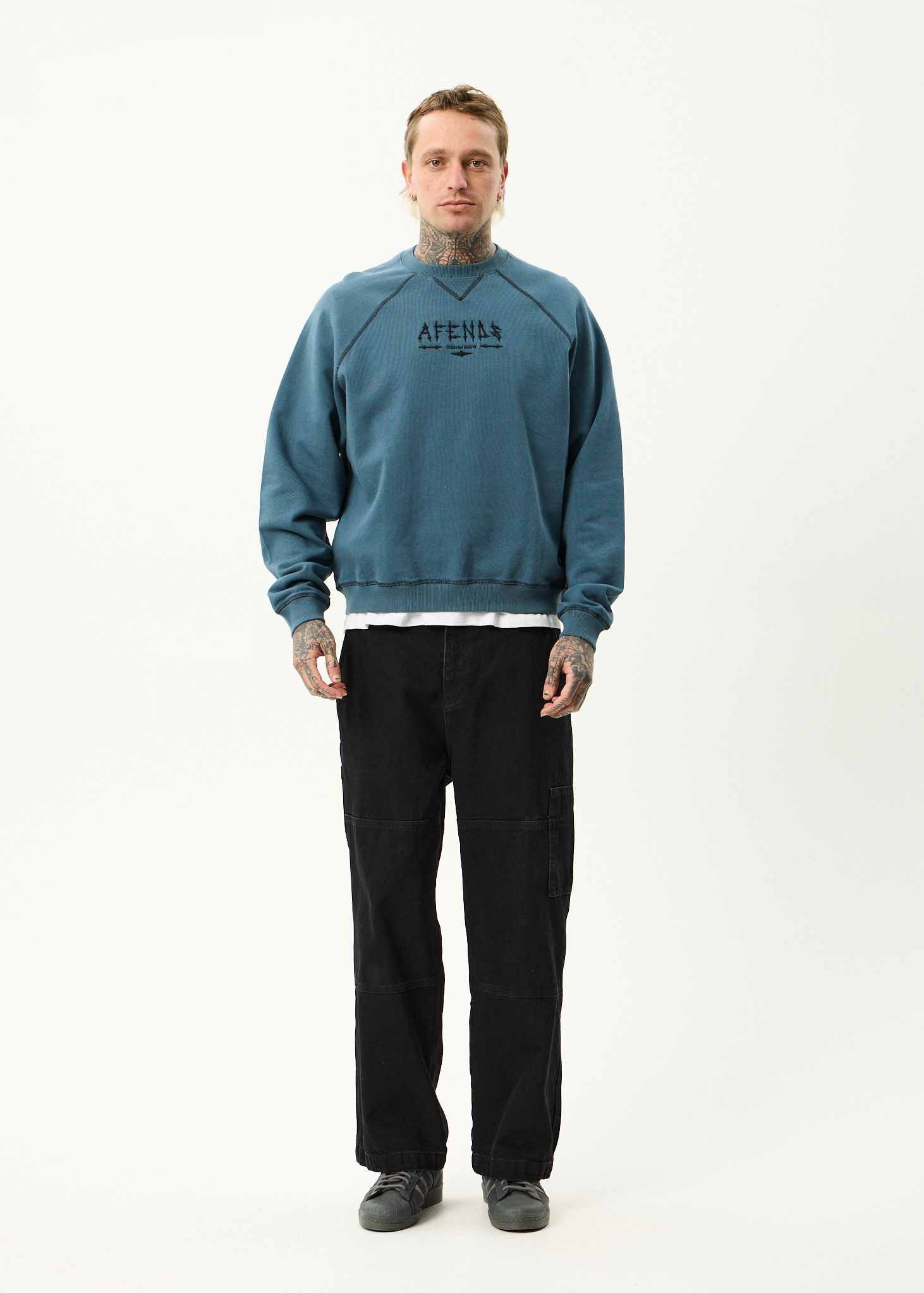 AFENDS Mens Spinal - Raglan Crew Neck Jumper - Fuel