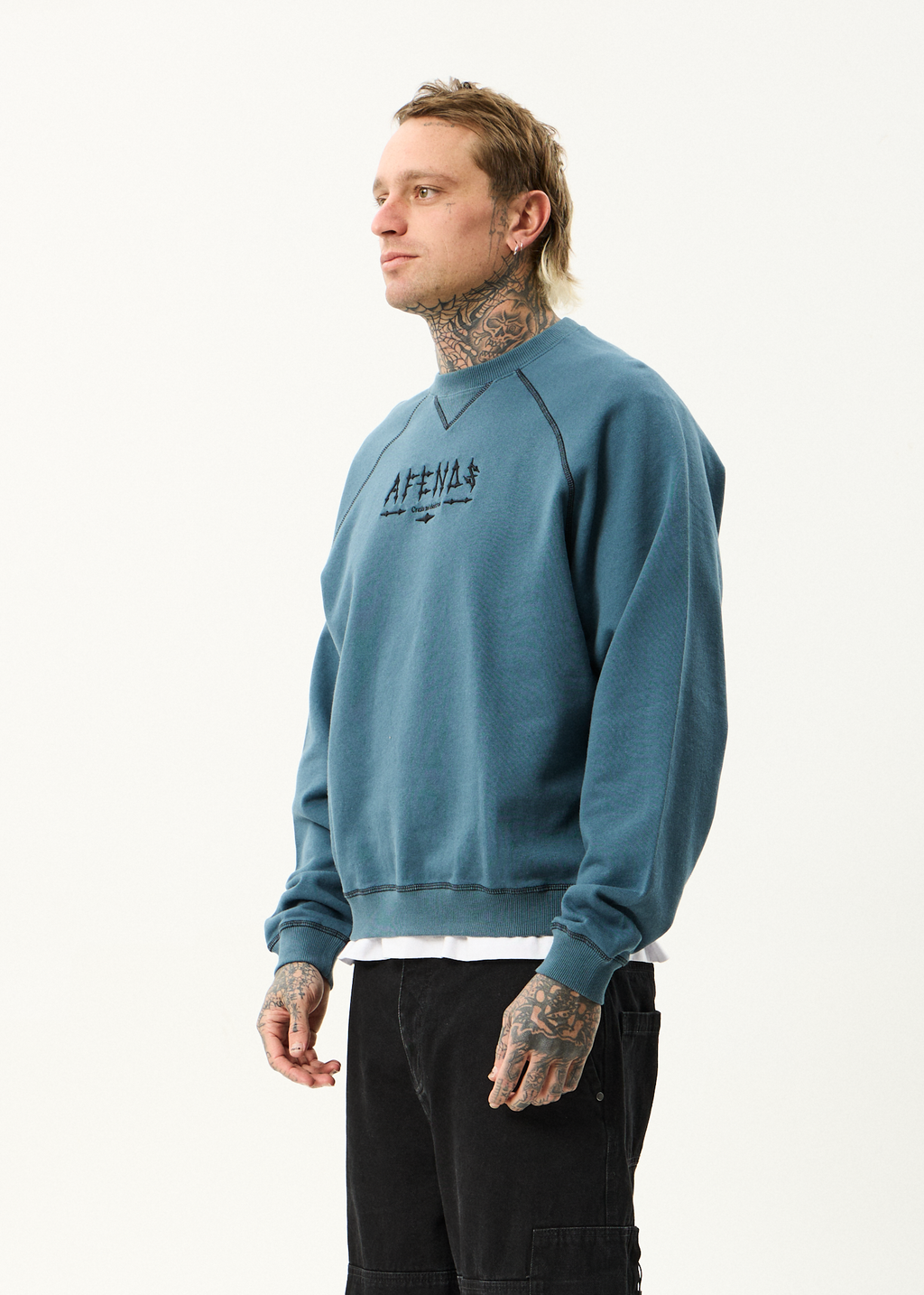 AFENDS Mens Spinal - Raglan Crew Neck Jumper - Fuel