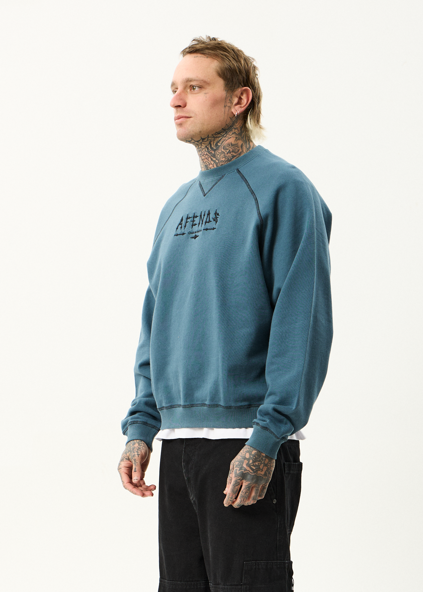 AFENDS Mens Spinal - Raglan Crew Neck Jumper - Fuel