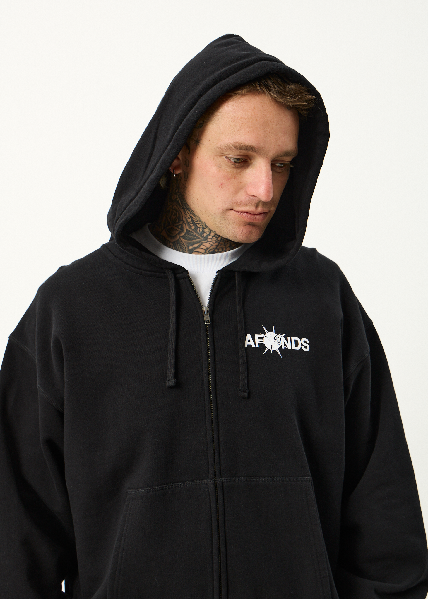 AFENDS Mens Spiked - Zip Hood - Black