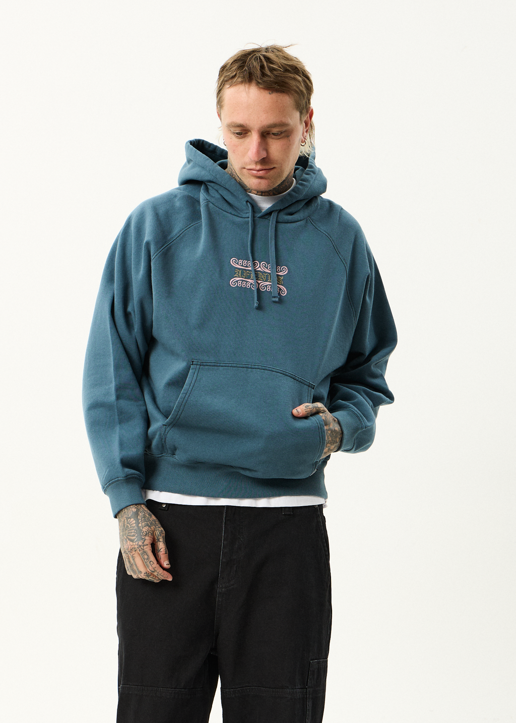 AFENDS Mens Sixsixsix - Boxy Raglan Hoodie - Fuel