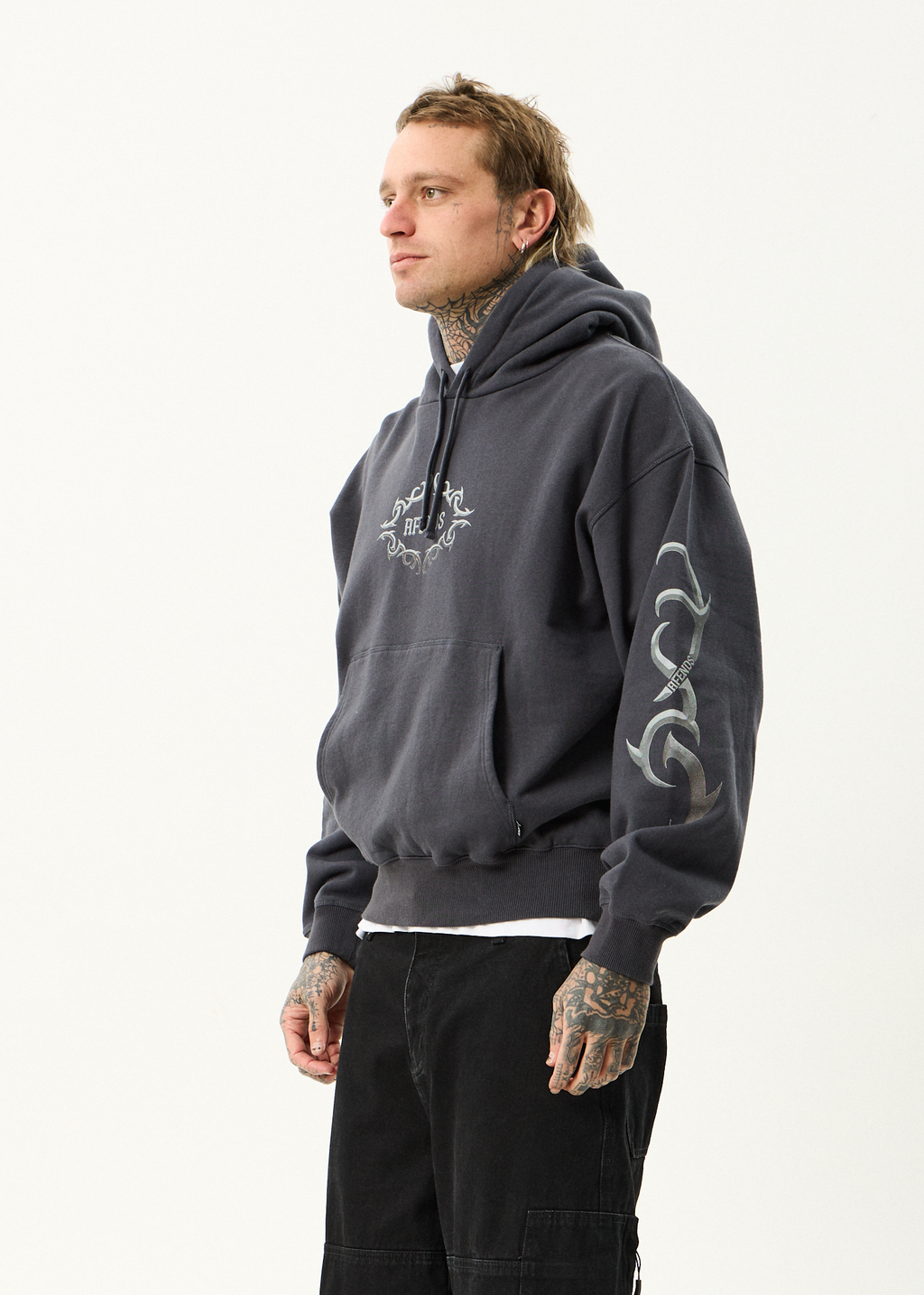 AFENDS Mens My Tribe - Boxy Hoodie - Charcoal