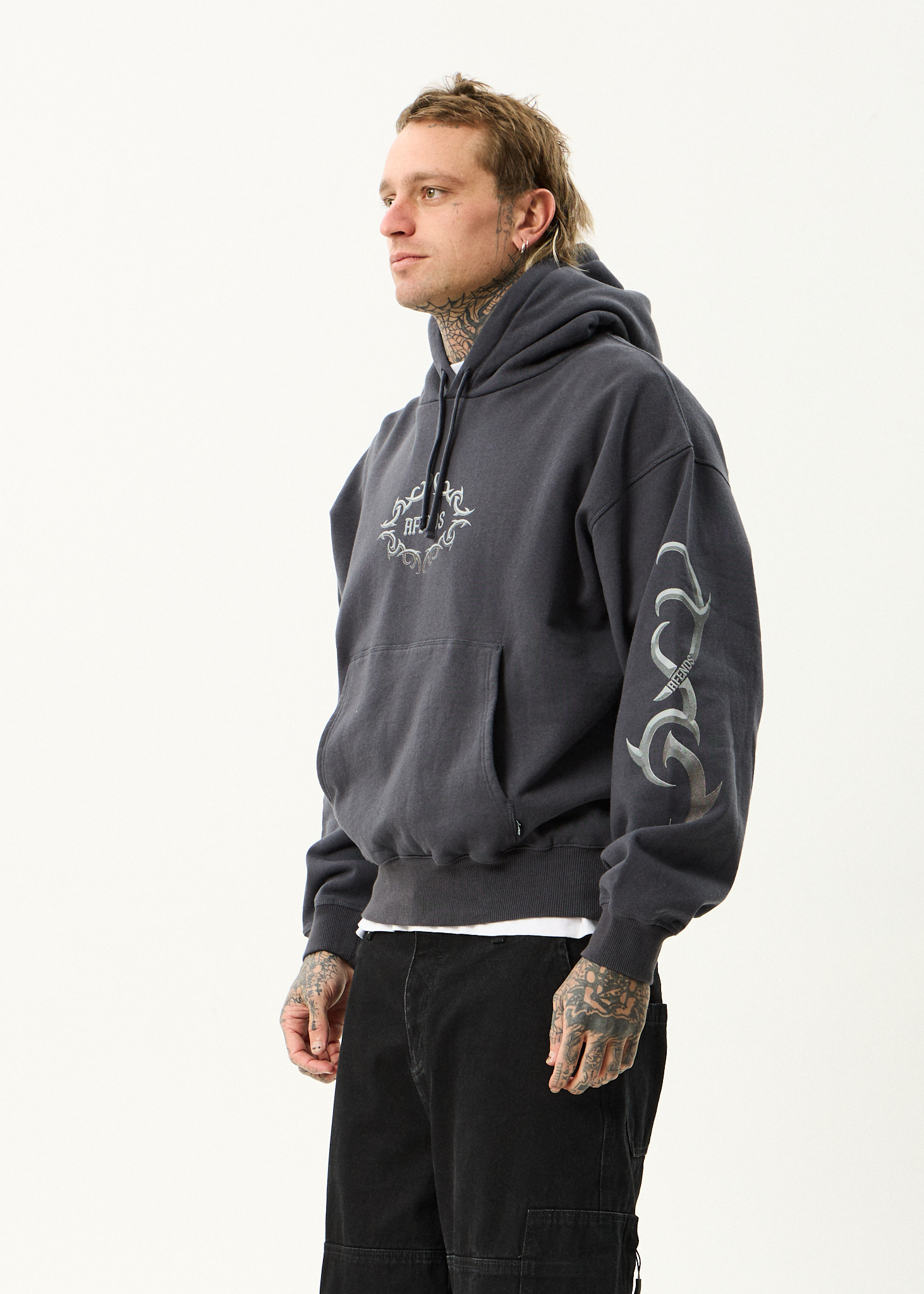 AFENDS Mens My Tribe - Boxy Hoodie - Charcoal
