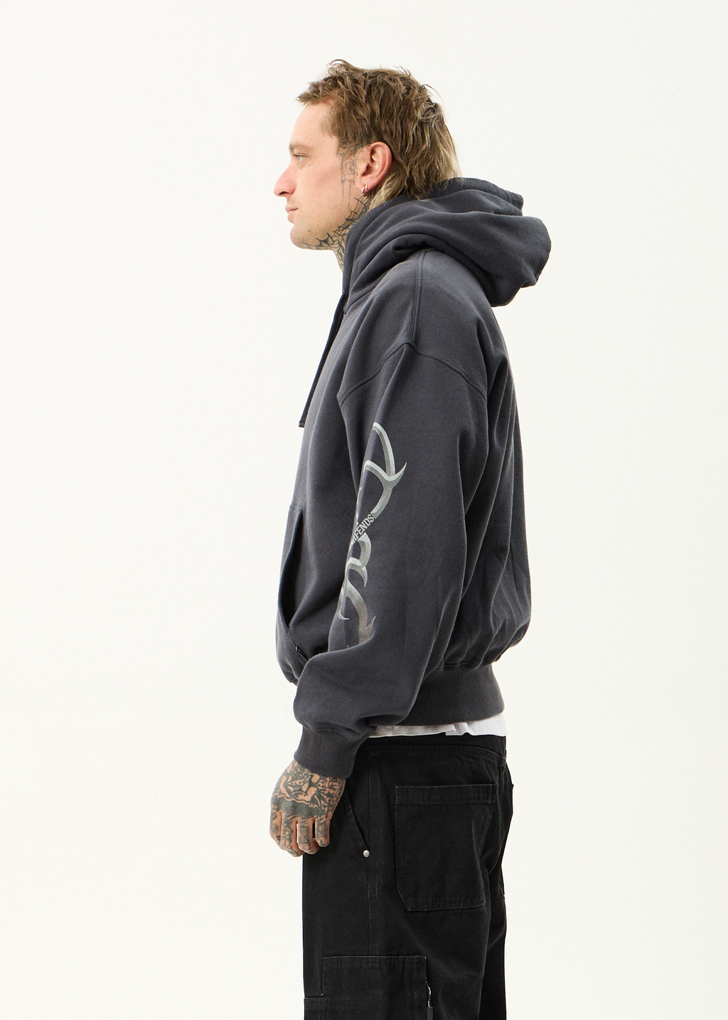AFENDS Mens My Tribe - Boxy Hoodie - Charcoal