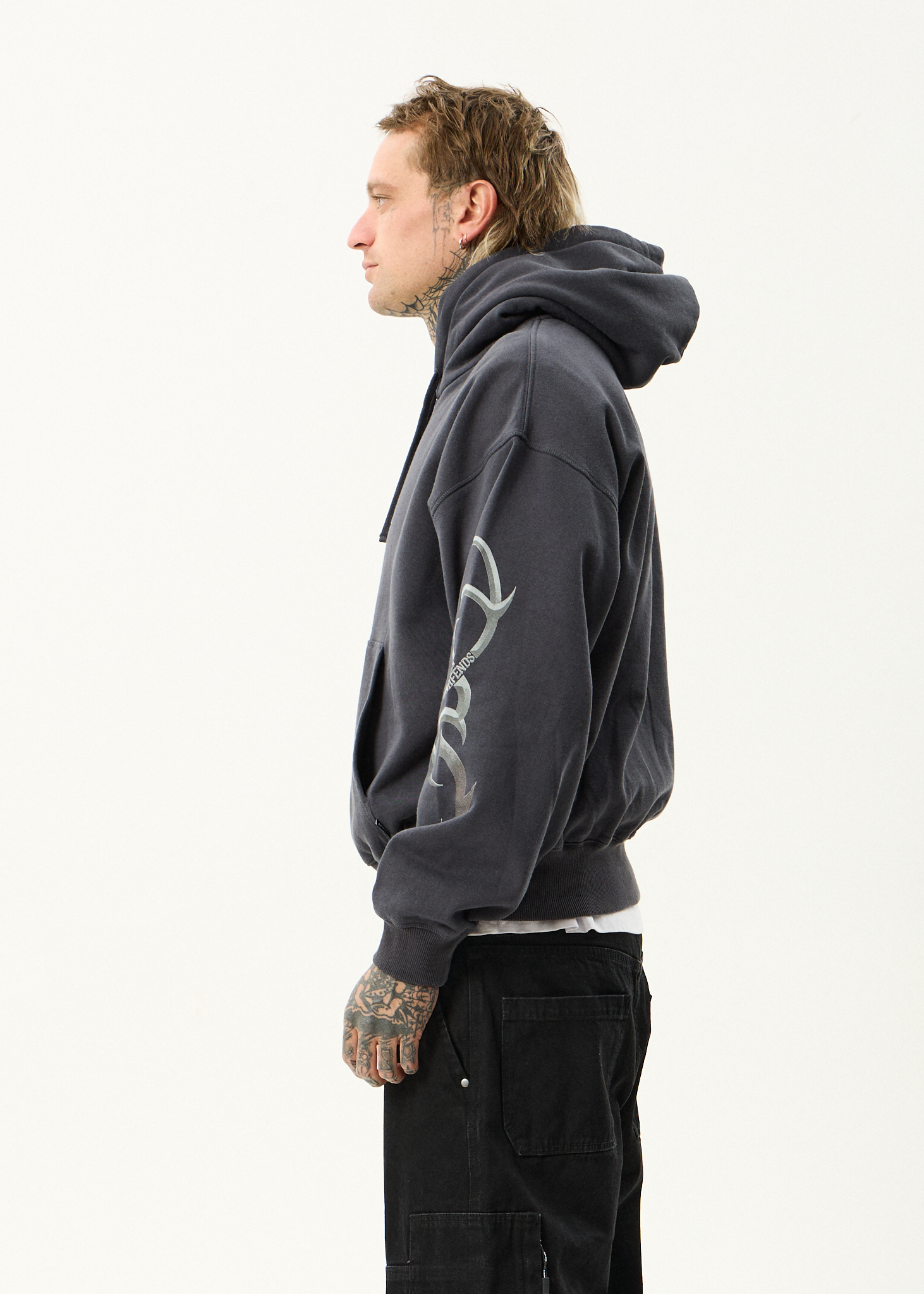 AFENDS Mens My Tribe - Boxy Hoodie - Charcoal