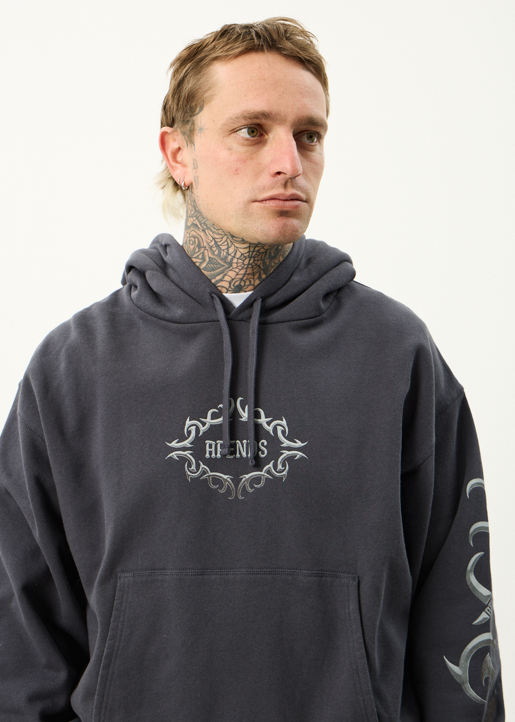 AFENDS Mens My Tribe - Boxy Hoodie - Charcoal