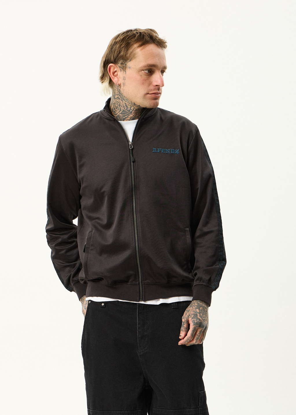 AFENDS Mens Spinal - Track Zip Up Jacket - Black