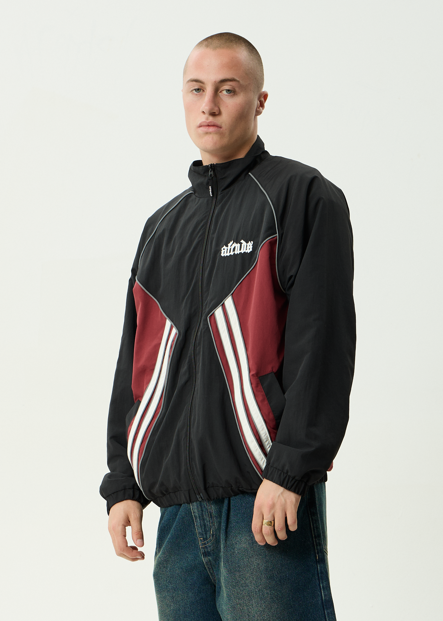 AFENDS Mens Sporting - Recycled Sports Spray Jacket - Burgundy