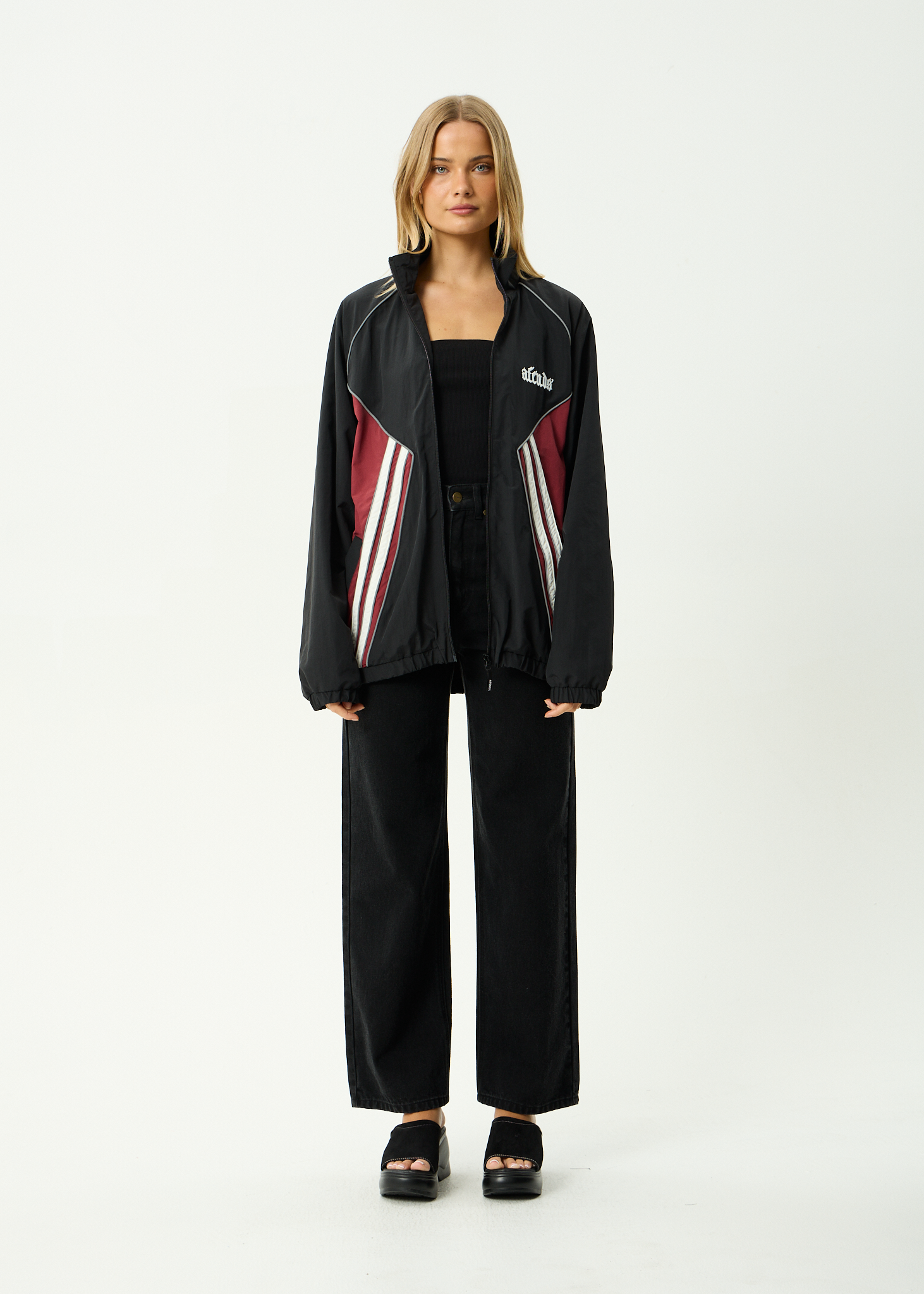 AFENDS Mens Sporting - Recycled Sports Spray Jacket - Burgundy